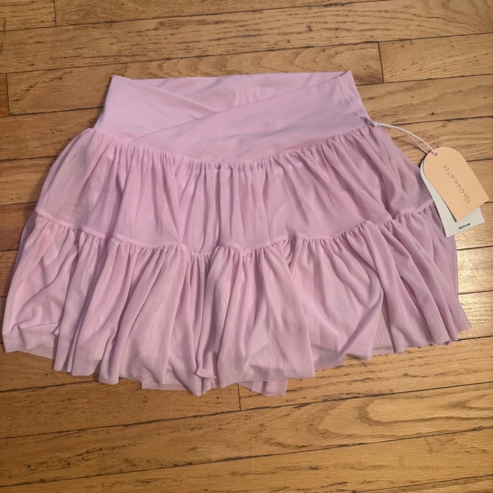 Blogilates Ballerina Skort Lilac Snow Pink Tiered Mesh Athletic Skirt Medium NEW